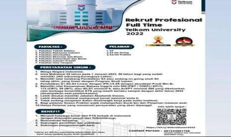 Lowongan Dosen di Telkom University, Cek Syarat Lengkapnya