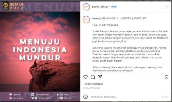Buat Meme Jokowi, BEM UI: Selamat Datang di Era Kemunduran!