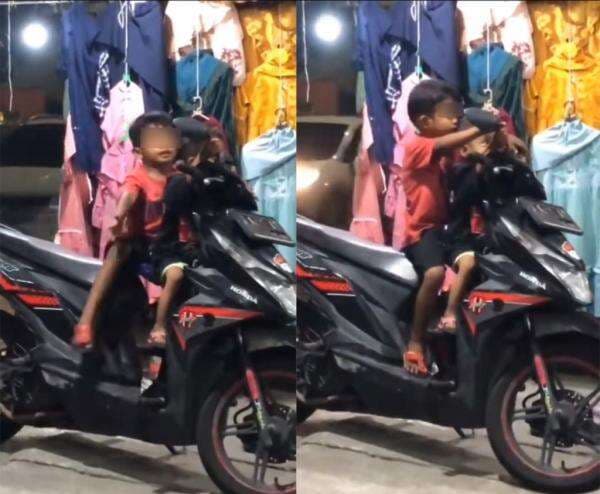 Viral! Video Bocil Nyaris Jatuh saat Jaga Adik di Atas Motor, Warganet: Kasihan Banget