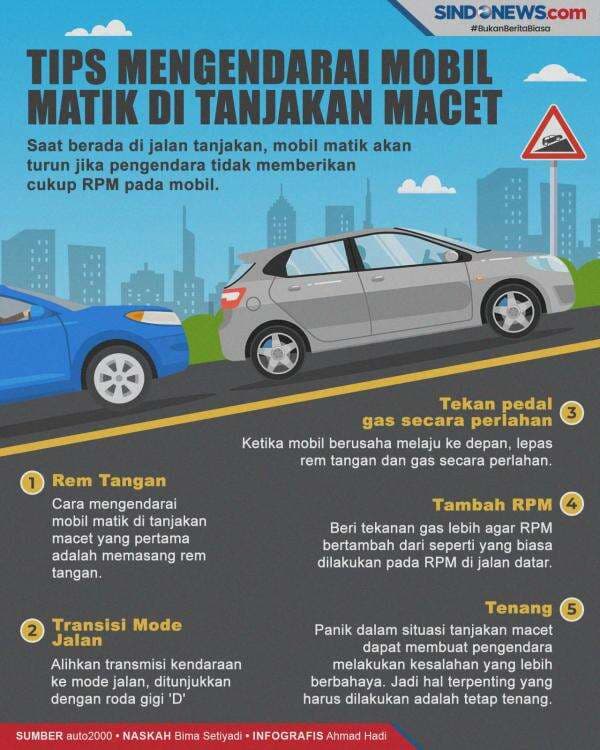 Awas Mundur! Begini Mengendarai Mobil Matik di Tanjakan Macet