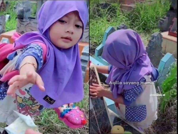 Memilukan, Bocah Perempuan Ajak Bicara Makam Ibunya yang Sudah Meninggal, Sebut Rindu Mama