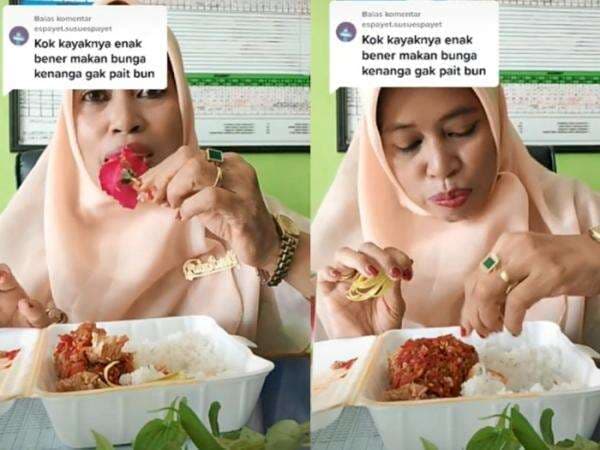 Bak Mendiang Suzanna, Ibu Guru Ini Lahap Makan Ayam Geprek Campur Bunga Mawar dan Kenanga