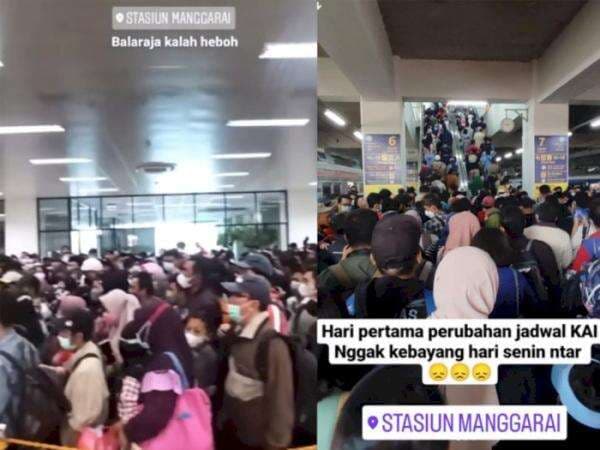 Penampakan Penumpang KRL 'Tumpah' Desak-desakan di Stasiun Manggarai, Netizen: Senin?