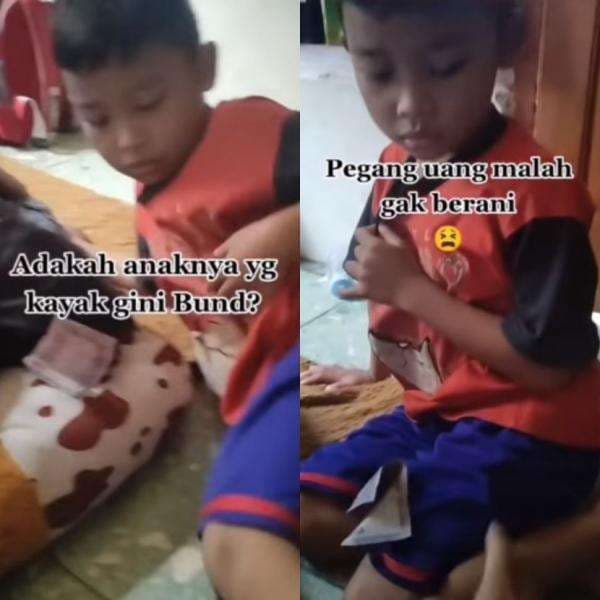 Viral! Seorang Bocah Dikasih Uang dari Orang Tua Malah Ketakutan, Warganet: Masyaa Allah