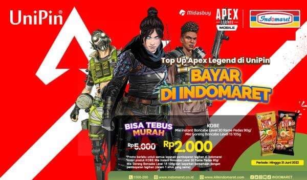 Top Up Apex Legend dan Bayar di Indomaret, Bisa Tebus Murah Mie Instant Boncabe hanya Rp2,000
