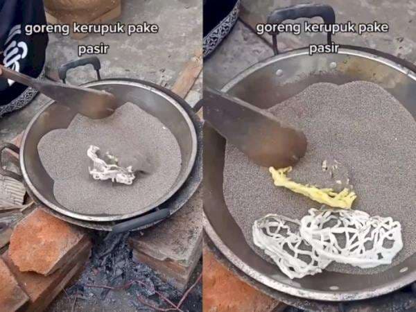Viral Wanita Goreng Kerupuk Pakai Pasir, Netizen: Resep Kuno dan Hemat Minyak Viral Wanita Goreng Kerupuk Pakai Pasir, Netizen: Resep Kuno dan Hemat Minyak