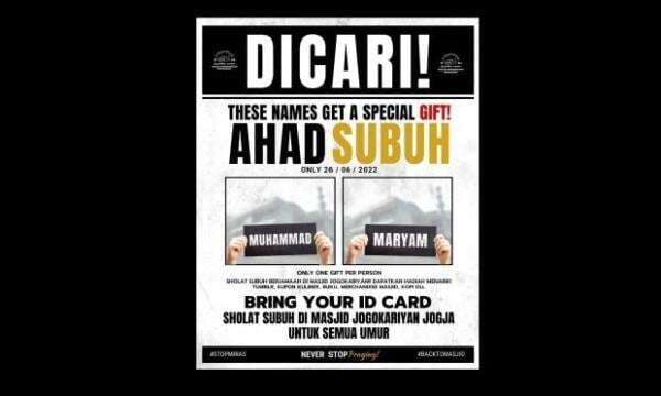 Beredar Poster Mirip Holywings, Ajak Salat Subuh Berjamaah di Masjid Jogokariyan