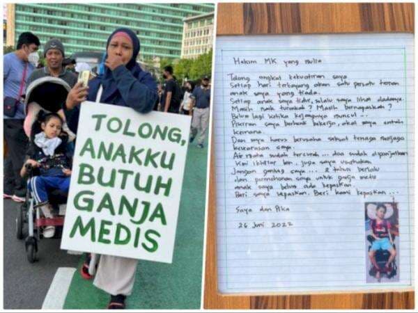Ibu Anak Penderita Lumpuh Otak Bawa Papan Tolong ‘Anakku Butuh Ganja Medis’ di CFD Jakarta