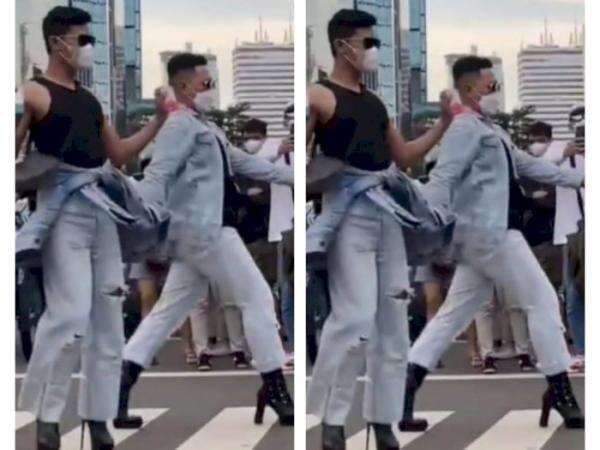 Terngakak! Cowok-cowok di Citayam Fashion Week Gaya Pakai Heels: Jalannya Luwes Banget