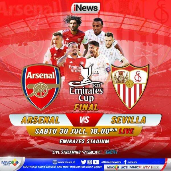 Nantikan! Arsenal vs Sevilla di Final Emirates Cup 2022, 3 Hari Lagi, LIVE di iNews Nantikan! Arsenal vs Sevilla di Final Emirates Cup 2022, 3 Hari Lagi, LIVE di iNews
