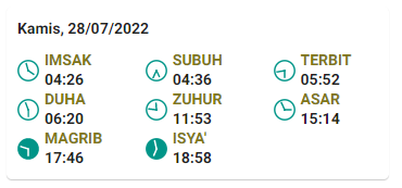 Jadwal Sholat Wilayah Pemalang dan Sekitarnya Hari Ini Kamis 28 Juli 2022