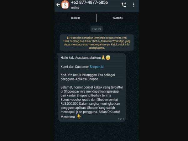 Tipu-tipu Hadiah Rp 3 Juta dari Shopee, Jangan Percaya!