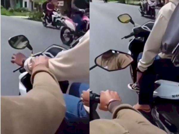 Momen Tangan Pria Keciduk Nakal ke Kaki Pacarnya, Sampe Diusilin sama Pengemudi Lain