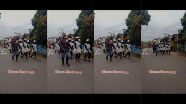 Viral Video Emak-Emak Lomba Gerak Jalan Pakai Kostum Shaun The Sheep, Netizen: Kreatif Banget