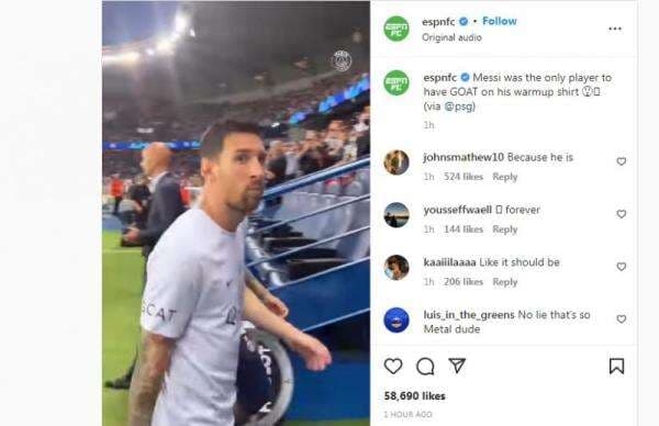 Spesial, Jersey Pemanasan Lionel Messi di PSG Ada Tulisan `GOAT` Spesial, Jersey Pemanasan Lionel Messi di PSG Ada Tulisan `GOAT`