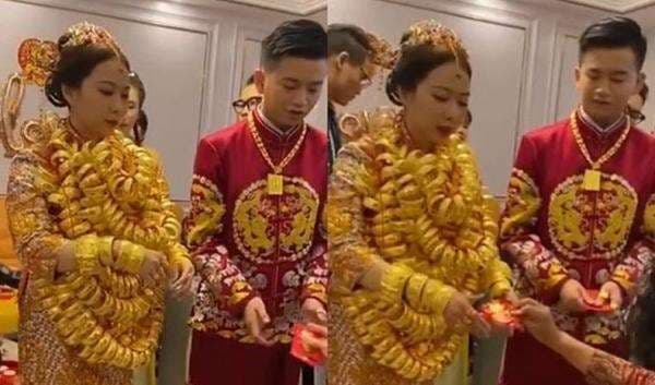 Unik Pengantin Perempuan Dibaluti Ratusan Gelang Emas saat Pernikahan, Netizen malah Kasihan