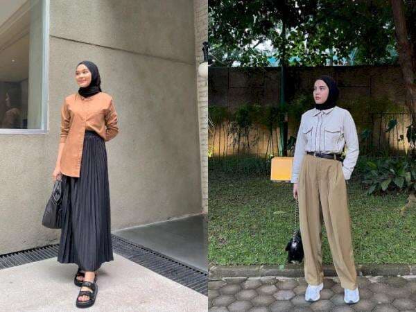 5 Inspirasi OOTD Kemeja Hijab dengan Rok dan Celana, Simple!
