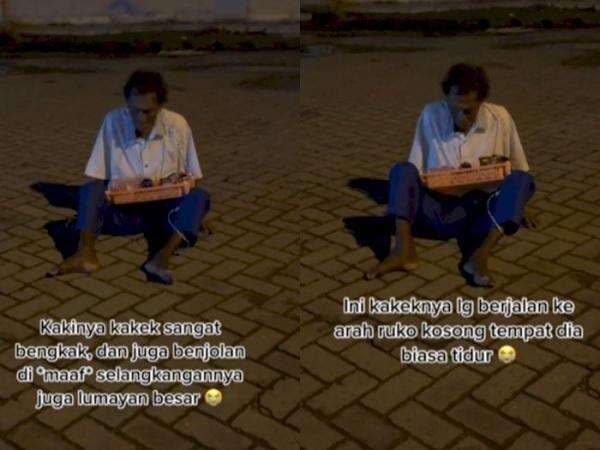 Sedih! Kakek Pedagang Asongan Ini Jualan Sambil Ngesot, Kaki Bengkak karena Ditabrak Lari