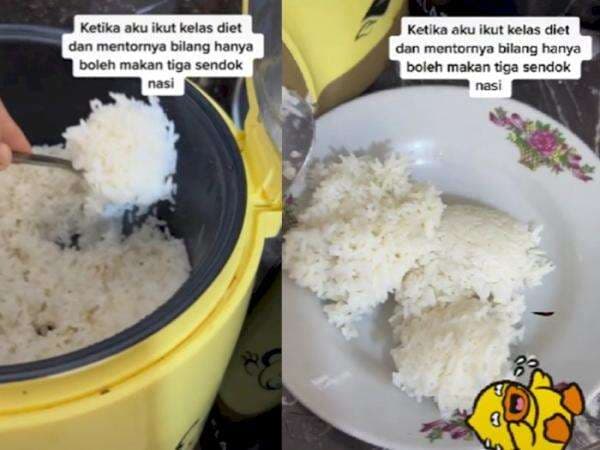 Buset! Cara Wanita Ikuti Tips Diet 3 Sendok Nasi Bikin Kaget, Porsinya Setara Satu Centong