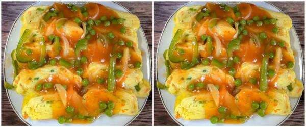Resep telur dadar gulung saus asam manis kacang polong