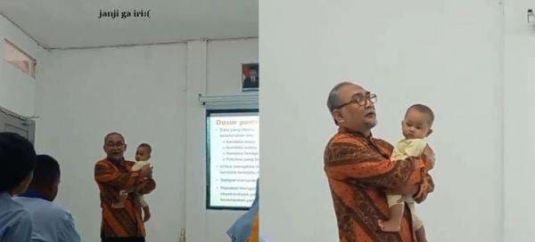 Momen dosen ngajar sambil gendong bayi, alasannya bikin terharu