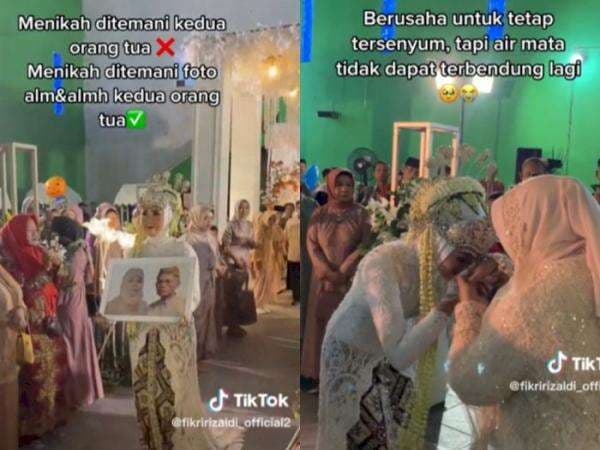 Viral Momen Nyesek di Pernikahan, Pengantin Bawa Foto Mendiang Ortu ke Pelaminan