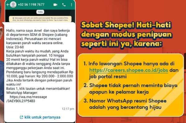 Modus Baru Penipuan Lowongan Kerja Shopee via WhatsApp