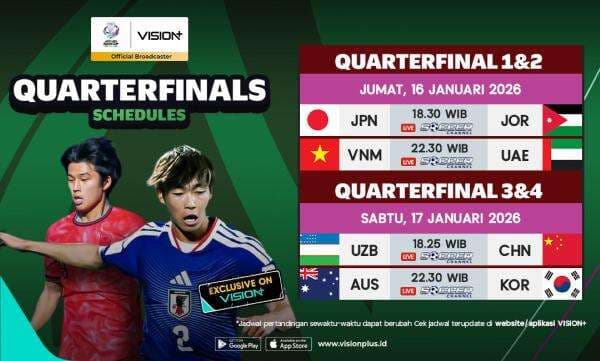 Jadwal dan Link Live Streaming Perempatfinal Piala Asia U-23 2026 di Vision+: Vietnam vs UEA hingga Australia vs Korea Selatna