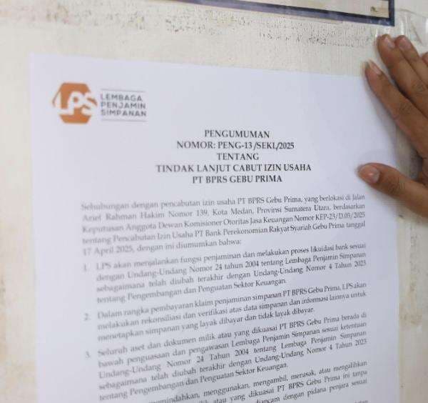 Izin Dicabut OJK, LPS Siapkan Pembayaran Simpanan Nasabah BPRS Gebu Prima Medan