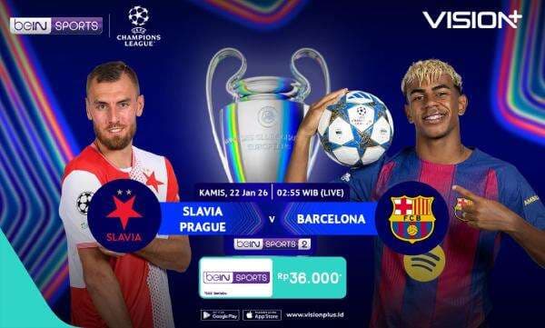 Link Live Streaming Slavia Praha vs Barcelona di Liga Champions 2025-2026, Saksikan di VISION+!