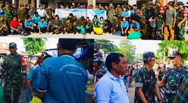Bersihkan Pasar Oeba Kupang, Perumda Pasar Kota Kupang Gandeng TNI, Menwa dan Mahasiswa Poltekkes