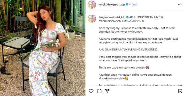 Pesan Menohok Tengku Dewi Usai Dihujat karena Tampil Seksi Pasca Operasi Plastik