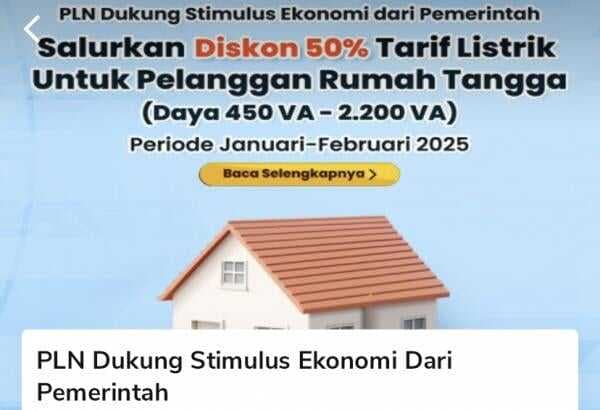 1 Januari-28 Febuari 2025, Pelanggan PLN 450-2.200 VA Dapat Diskon 50 Saat Isi Token