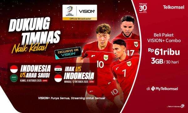 Link dan Cara Nonton Live Streaming Vision+ Timnas Indonesia vs Arab Saudi di Kualifikasi Piala Dunia 2026, Ada Paket Hemat!