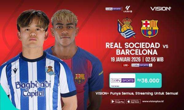 Jadwal dan Link Live Streaming Real Sociedad vs Barcelona di LaLiga 2025-2026 di Vision+!