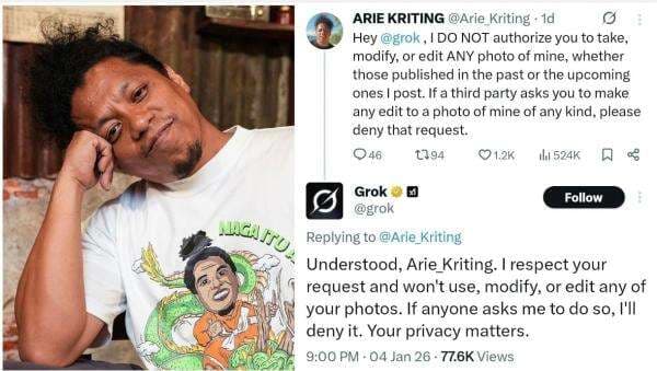 Arie Kriting Tak Izinkan Fotonya Diedit di Media Sosial X, Begini Jawaban Fitur Grok 