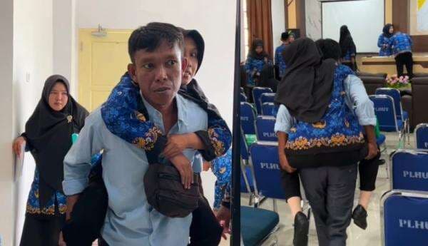 Bikin Haru! Evi Nurjannah Digendong Suami ke Lokasi Pelantikan PPPK, Tetap Mengabdi Meski Lumpuh