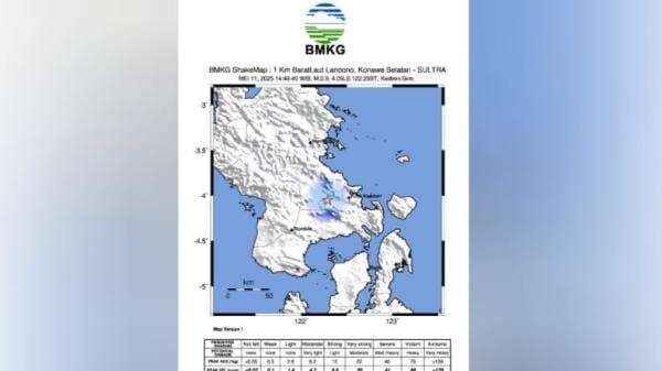 Guncangan Gempa Magnitudo 2.9 di Konawe Selatan, Dirasakan di Kendari dan Konawe