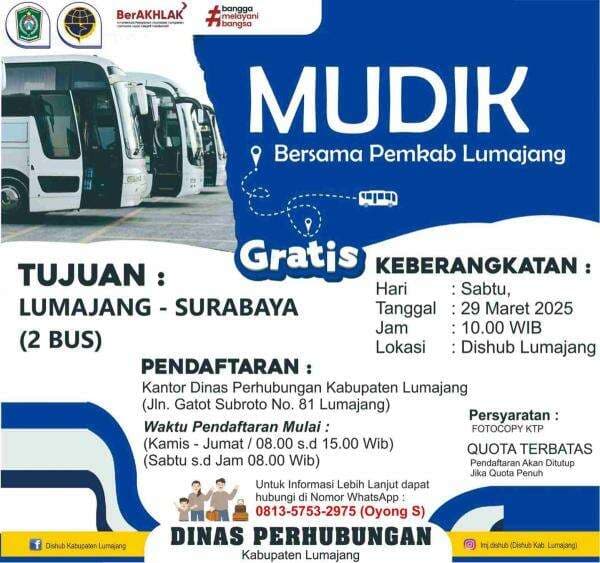 Pemkab Lumajang Gelar Mudik Gratis ke Surabaya, Catat Syarat dan Tanggal Pendaftarannya!