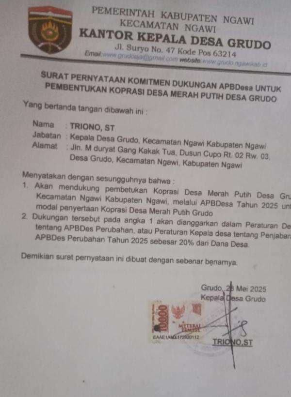 Pertama di Ngawi, Kades Grudo Setujui APBDes untuk Modal Penyertaan Koperasi Desa Merah Putih