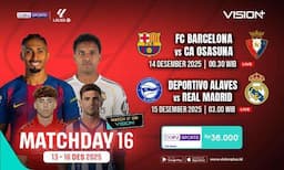 Jadwal dan Link Live Streaming Pekan 16 Liga Spanyol 2025-2026: Barcelona vs Osasuna, Real Madrid Dijamu Alaves