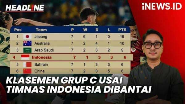 Headline iNEWS.ID: Klasemen Grup C Kualifikasi Piala Dunia 2026 usai Timnas Indonesia Dibantai Australia