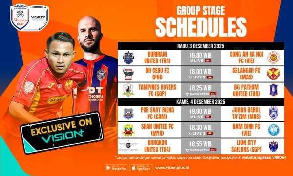 Jadwal Lengkap ASEAN Club Championship Shopee Cup 2025-2026, Begini Cara Nontonnya di Vision+