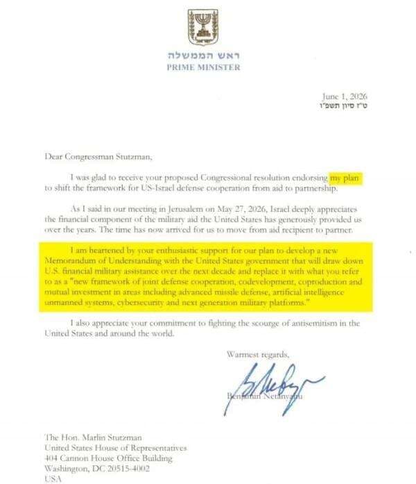 Surat Netanyahu Ungkap Upaya Israel Ganti Bantuan AS dengan Integrasi Militer: Rencana Saya