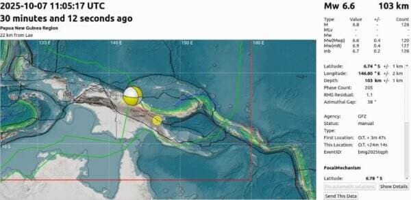 Breaking News! Gempa Besar M6,6 Guncang Papua Nugini, BMKG Imbau Masyarakat di Pesisir Tetap Tenang