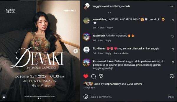 Anggis Devaki Umumkan Intimate Concert Pertamanya Lewat Instagram