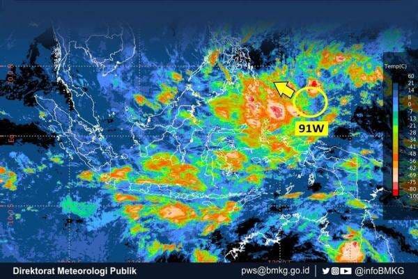 Siklon Tropis 91W Terdeteksi, BMKG : Waspada Gelombang Tinggi 14-17 Januari 2026