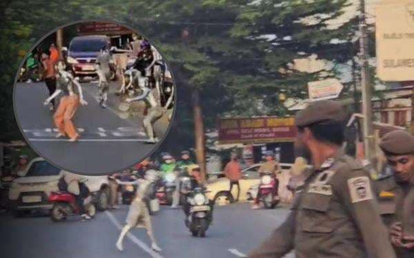 Razia Manusia Silver Diwarnai Perlawanan di Makassar, Satpol PP Dilempari Batu