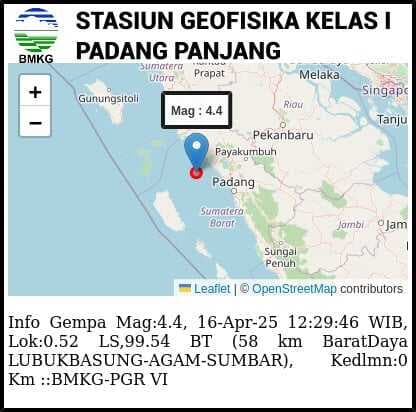 Breaking News! Setelah Gunung Marapi Meletus, Lubuk Basung Agam Diguncang Gempa Magnitudo 4,4