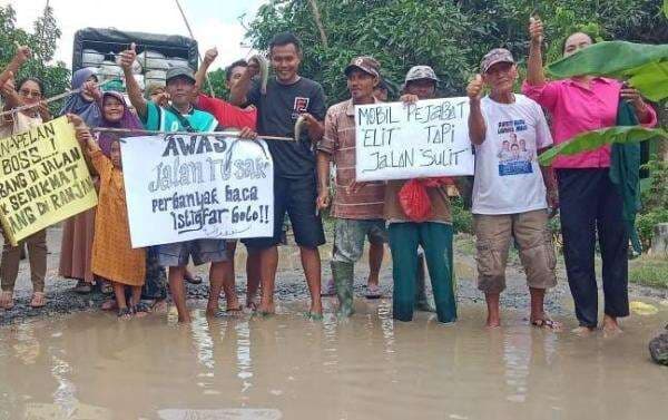 Tak Kunjung Diperbaiki, Warga Lampung Selatan Tebar Ikan Lele di Kubangan Jalan Rusak